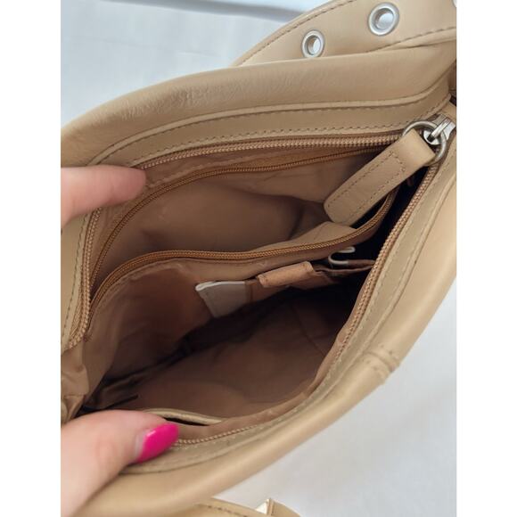 Tan Aurielle Genuine Leather Over the Shoulder Bucket Bag - Picture 5 of 5